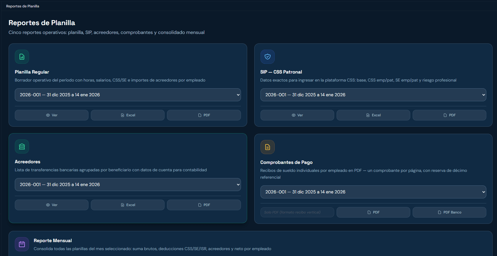 Pagly — Vista de planilla